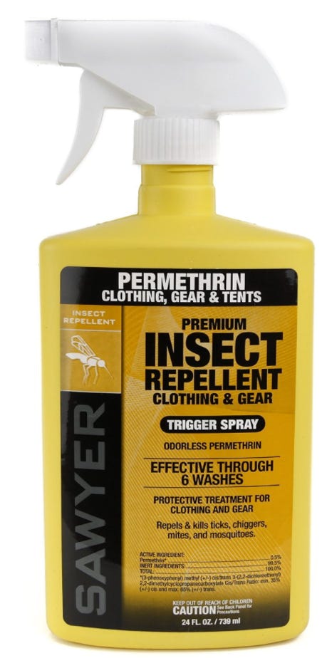 Photo of Sawyer's 1/2% permethrin spray bottle - click to order